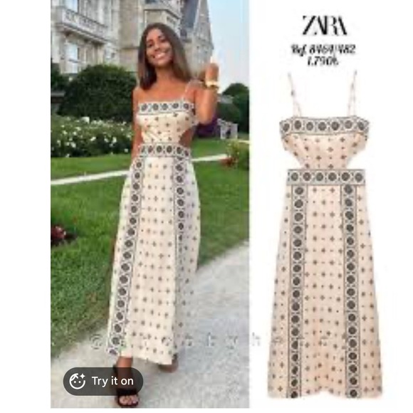 Zara Dresses & Skirts - Zara Midi Linen Embroidered Summer Boho Cut Out Dress S Euro Vacation Resort